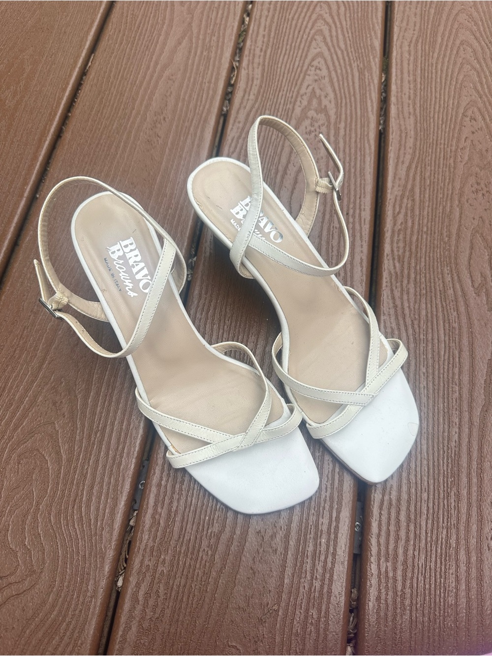 Bravo Browns White Strappy Slingback Heels